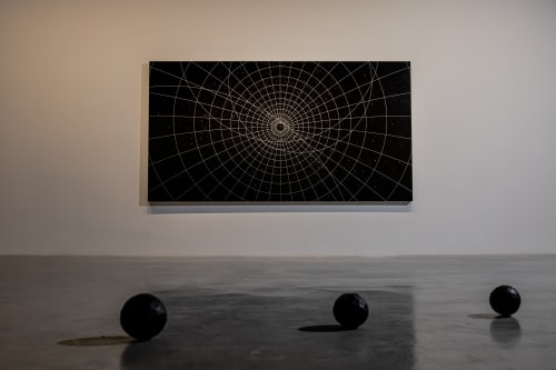 On the wall: I-Jam, 2015, Wood, stainless steel by Timo Nasseri (Collection of the Ministry of Culture, Saudi Arabia).