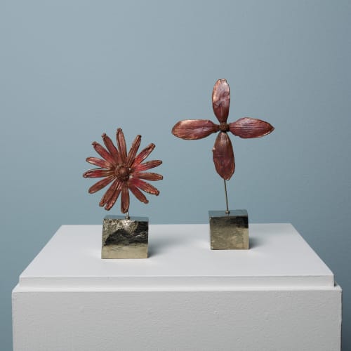 "Flower Brooch", 2014 & "Flower Brooch", 2015 during the 2018 exhibition "Art as Jewellery: At Home", on view at Louisa Guinness Gallery