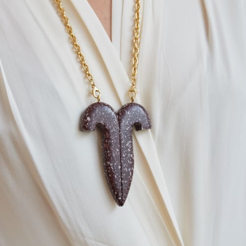 'Geminid' Pendant, 2016, imperial porphyry (Red Egyptian Porphyry), 18k gold & magnets, unique in collaboration with Louisa Guinness