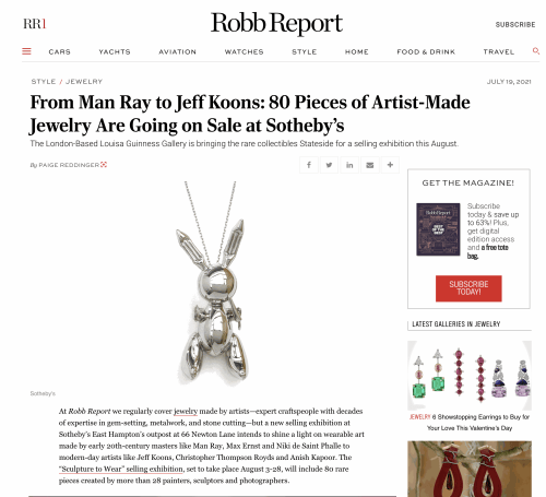 From Man Ray to Jeff Koons: 80 Pieces of Artist-Made Jewelry are Going on Sale at Sotheny's