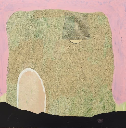 abstract pink yellow and black painting