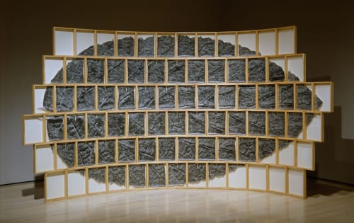 Fragments (de la série « Le Chasseur d’images », 1991 - 1994), 1992 82 épreuves à la gélatine argentique, 82 cadres de bois et aiguilles, 1/3, 37 × 28,6 × 4,5 cm (chaque élément) - collection Musée d'art contemporain de Montréal