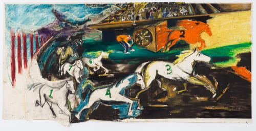 Horses running on a track