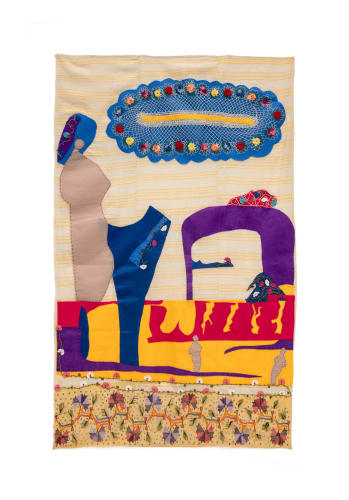 Nancy Atakan, Sinister Silhouette, 2021, antique cloth from Jale Kutatkubilik, felt, embroidery, 173 x 102 cm