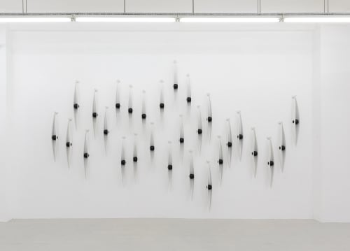 Eyes In Downpour, 2025, Steel and electrostatic paint, 100 x 12 x 9 cm /each