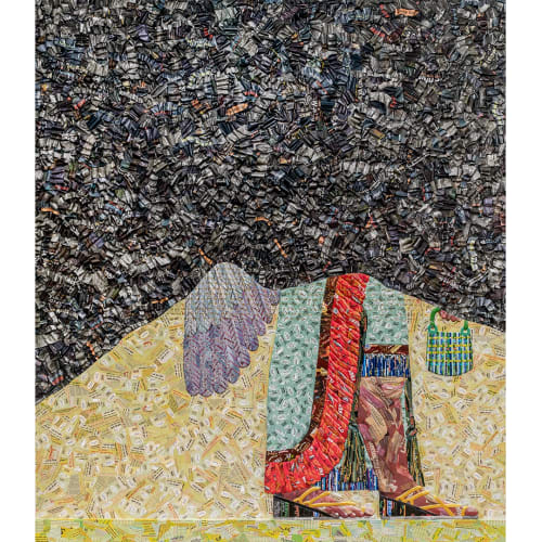 The invisible enemy should not exist (Section 1, Room C, Northwest Palace of Nimrud) Panel CB-1 2021 Relief from newspapers, food packaging, cardboard relief sculptures on wood panel 225 x 198 x 10 cm