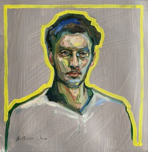 Agnes Grochulska, Portrait with a yellow outline #2, 2020