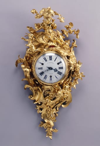 Jean-Baptiste Baillon III , A Louis XV figural cartel clock by Baptiste Baillon, enamel work by Antoine-Nicolas Martinière, Paris, dated...