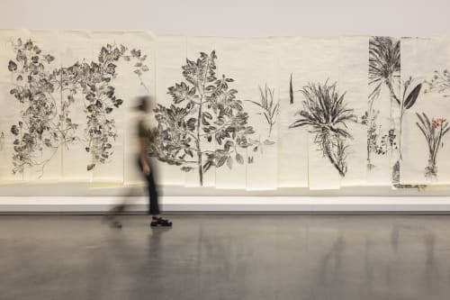 Simryn Gill, Maria’s Garden (detail), 2021. Installation view, The National 4: Australian Art Now, Museum of Contemporary Art Australia, Sydney, 2023. Ink on paper. Image courtesy and © the artist. Photograph: Anna Kučera