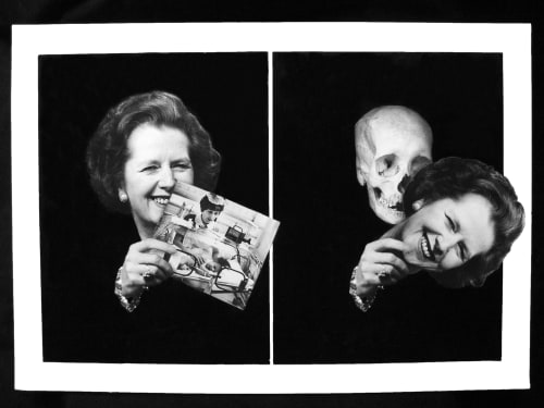 Peter Kennard, Thatcher Unmasked, 1986. Photomontage - Gelatin silver prints with ink on card. A/POLITICAL Collection. Courtesy The Artist.