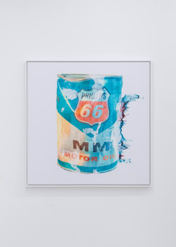 Ali Eckert, Phillips 66 (Orange), 2023, Mixed media painting on canvas, 80 x 80 cm. 31 1/2 x 31 1/2 in.