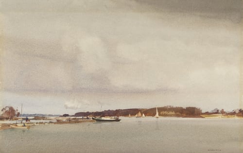 Sir William Russell Flint, RA, PRWS, High Tide, Birdham, Chichester Channel, Easter Monday, March 25, 1940