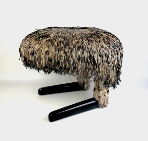 David Tate, At Rest, 2019, Emu feathers on cotton, upholstery foam, Australian Victorian Ash wood painted and polished, steel inner frame. 60 x 50 x 48 cm, SOLD 1 AP, Edition of 4 + 1 AP