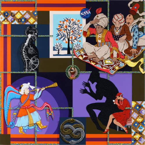 Amir H. Fallah, No Gods No Masters, 2020, Acrylic on canvas, 60 x 60 inches