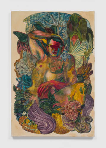 Ken Gun Min, Night Cruiser (Chestnut Tree), 2023. Korean pearl pigment, embroidery, oil on canvas. Courtesy of the artist and Shulamit Nazarian.