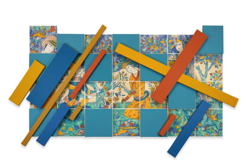 Kour Pour, “Under Construction,” 2025 Acrylic on shaped canvases 36 1⁄2 x 63 x 3 in 92.7 x 160 x 7.6 cm Courtesy of the Kour Pour and Nazarian / Curcio.