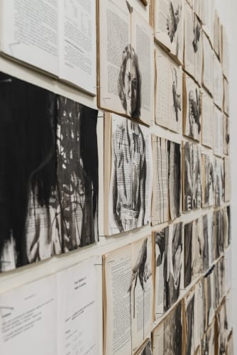 Fenomeni Celesti, 2014, books, wood, pins, ink and acrylic, cm 210 x 260 (detail)