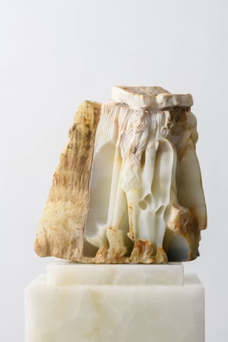 Federico Fusj, Ritratto Morale XIII I Volti di D-O / the Faces of G-D, 2022-23, yellow onyx and ivory, cm 165 x 35 x 45