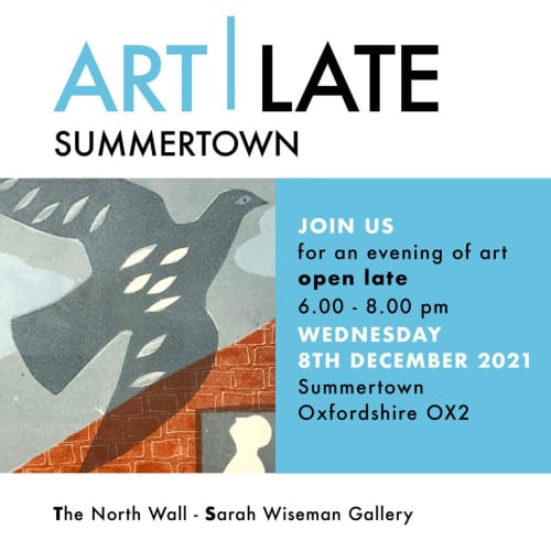 Art Late Poster for December 2021 in pale blues, dark grey and white.