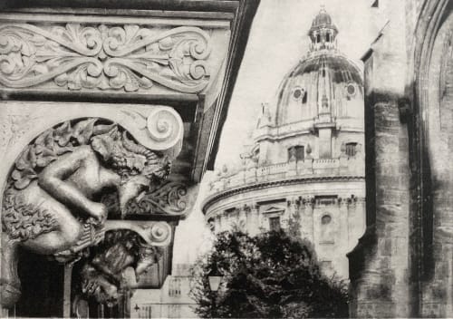 Lindsey Moran print showing an Oxford gargoyle, the Radcliffe Camera can be seen in the background.
