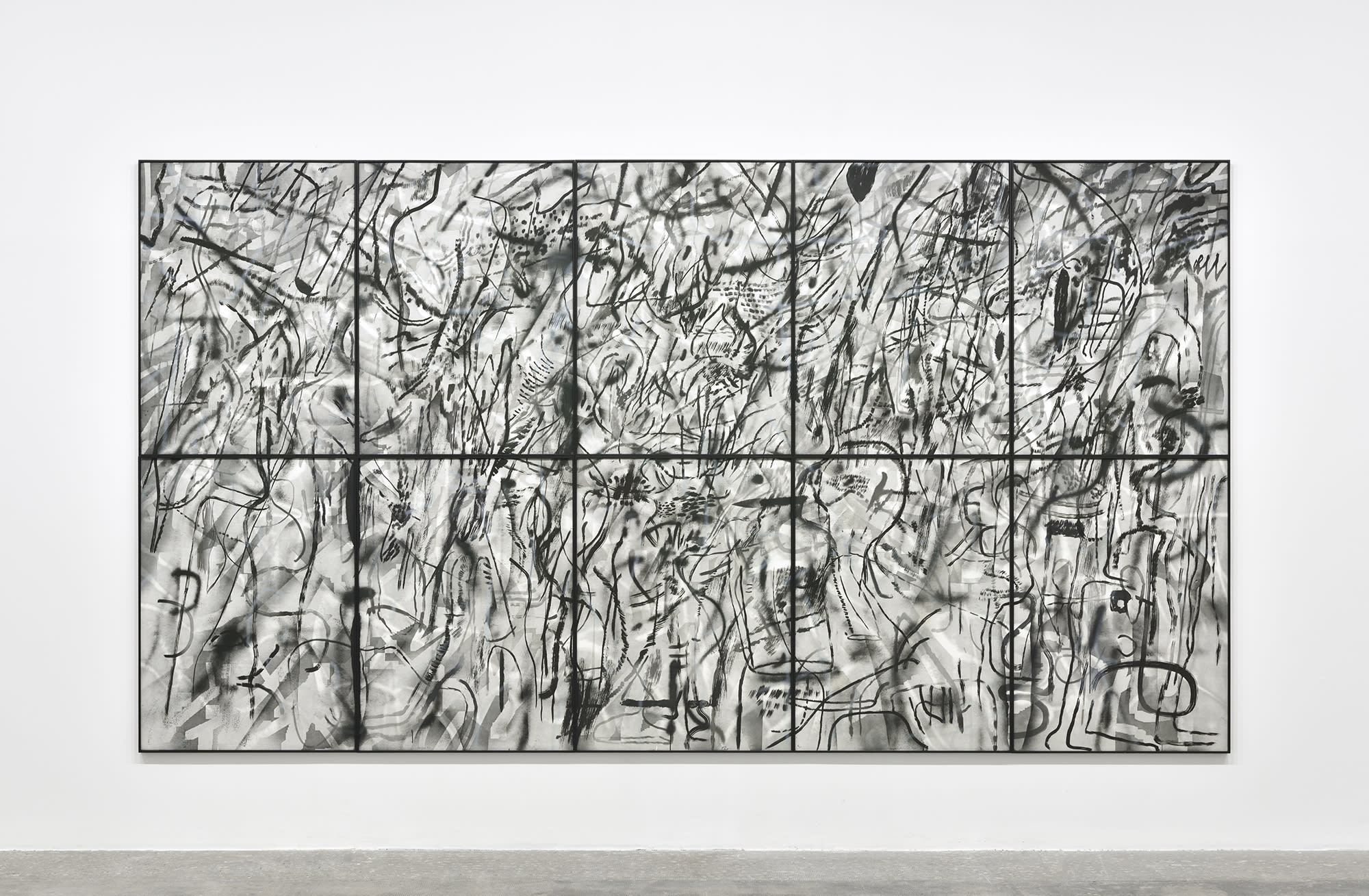 Julie Mehretu Treatises on the Executed, (from Robin's Intimacy), 2022 10 panels; etching, aquatint from 50 plates Sheet: 46 3/4...