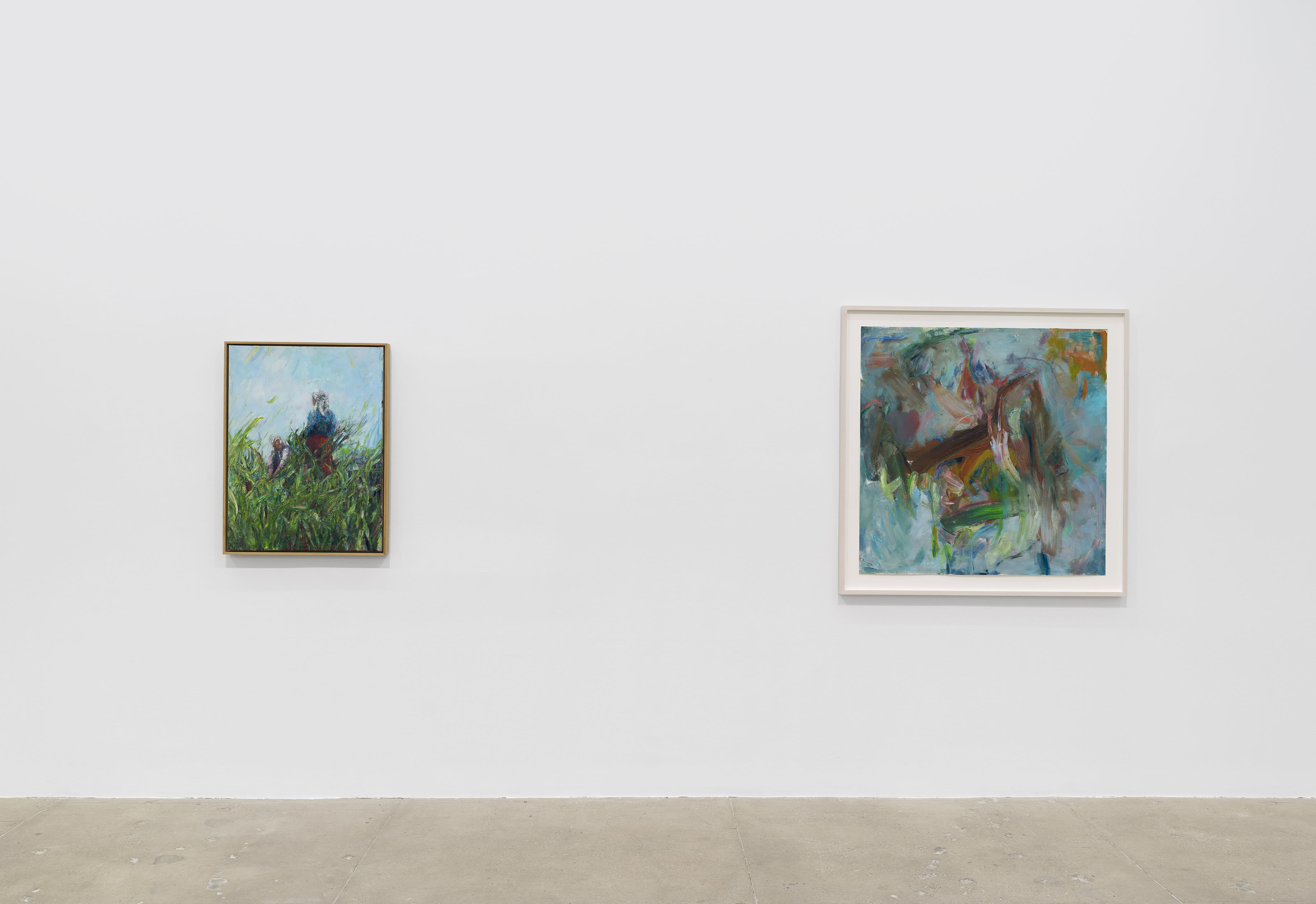 install view of solo exhibition by Sabine Moritz, featuring a suite of new large-scale paintings and works on paper, at Marian Goodman New York