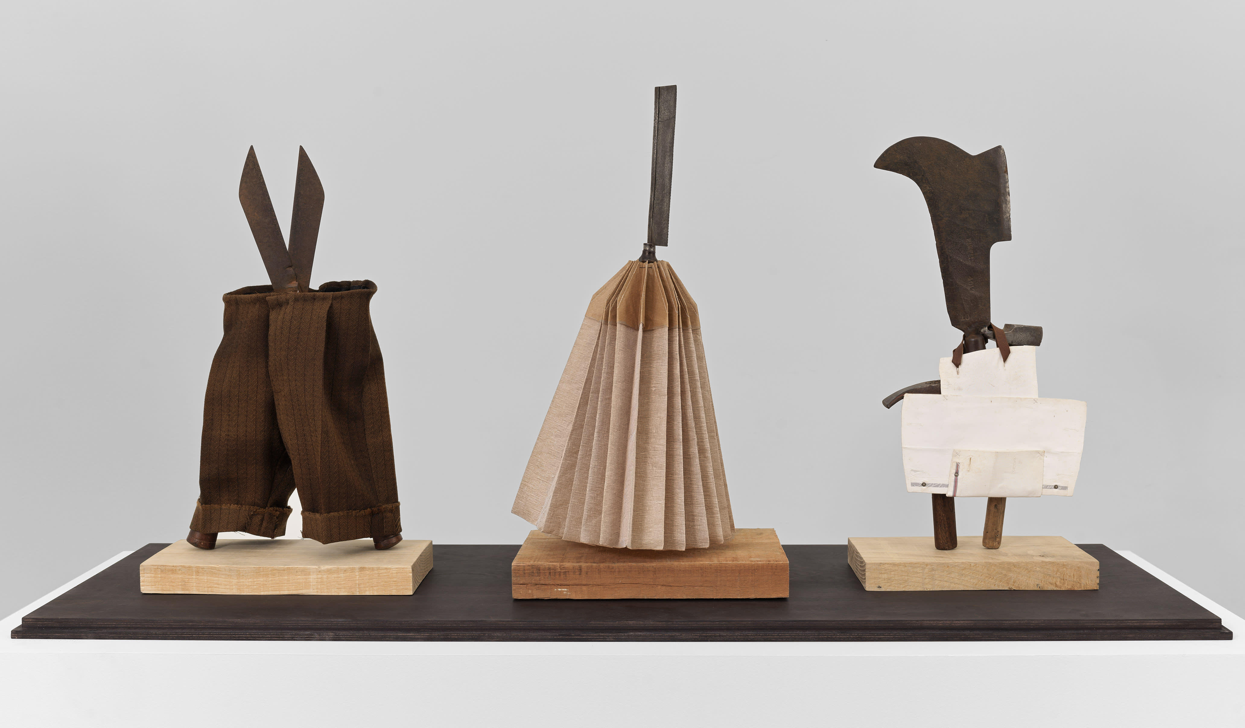 Installation view, Peasant Revolt (Three Blades) Trouser, Robe, Apron, 2023