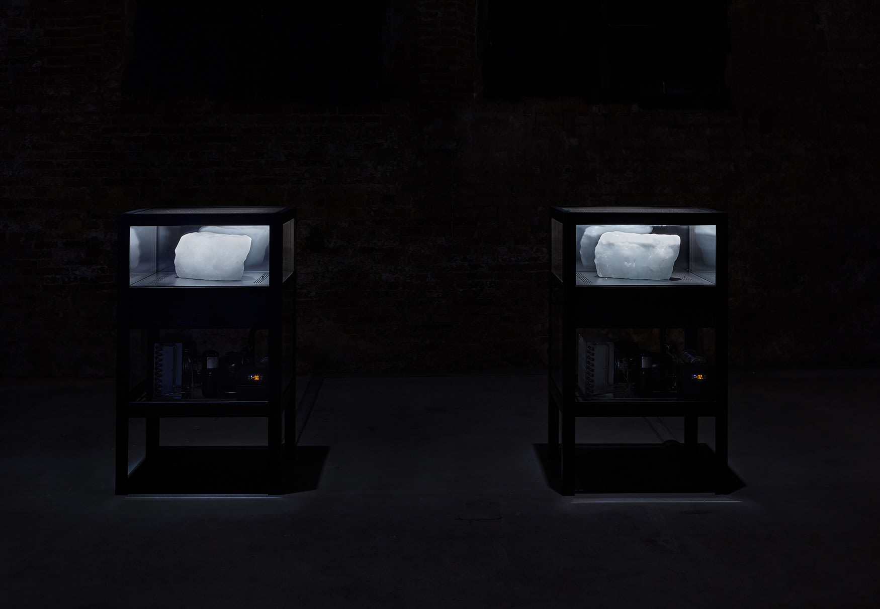 Tavares Strachan Me and You (North Pole Ice and Cloned North Pole Ice), 2013 North Pole ice, fabricated ice, freezer...