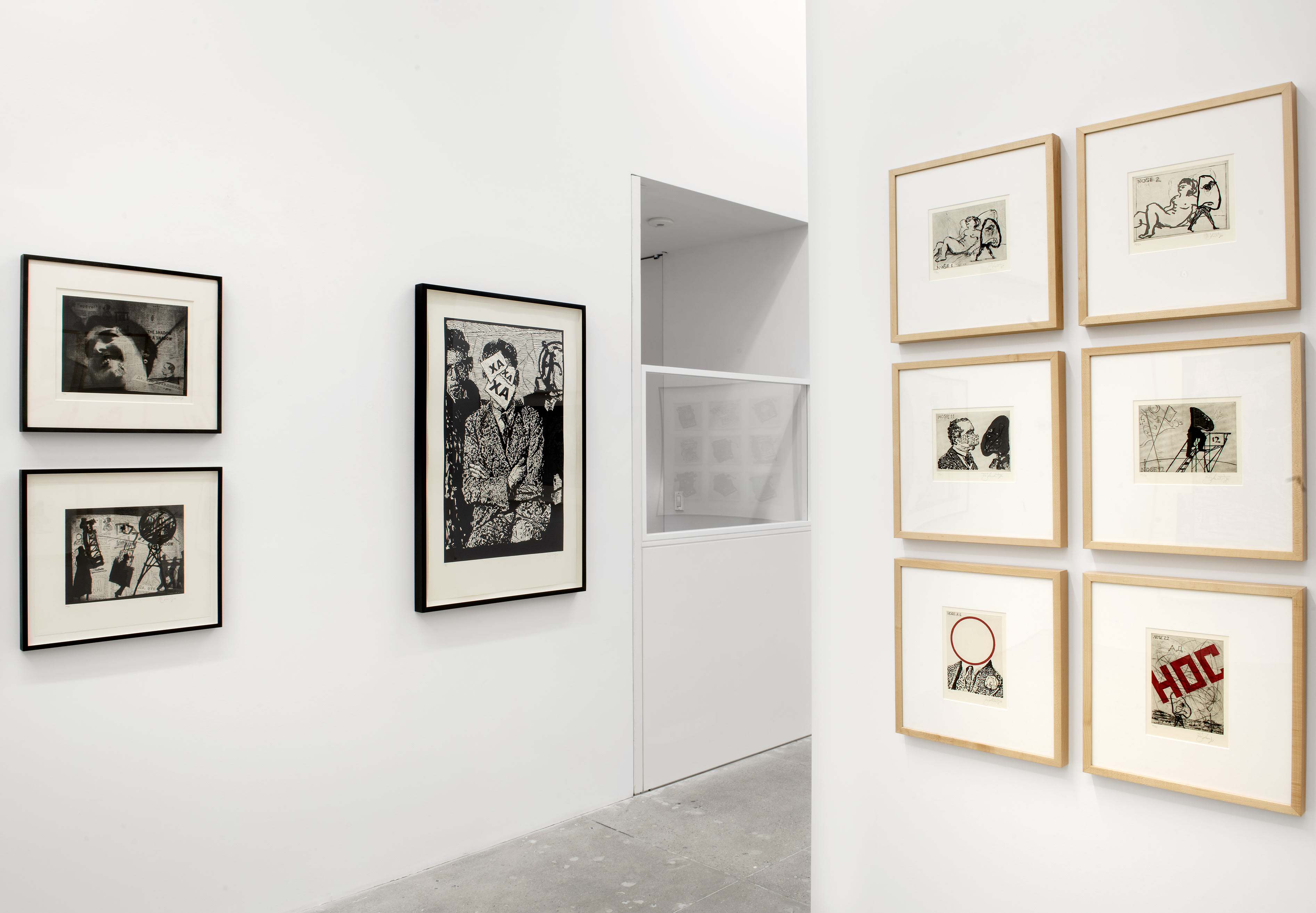 Left wall, clockwise from top left: The Shadow of a Shadow, 2010; XA XA XA, 2010; Portable Monuments, 2010. Right...