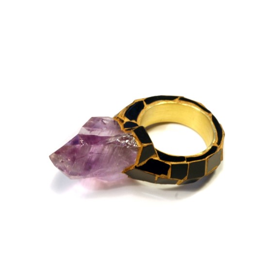 Kimiaki Kageyama Ring, 2016 Urushi Ring with Amethyst 300 Year Old Urushi Lacquer, Cinnabar, Gold Pigments, Gold
