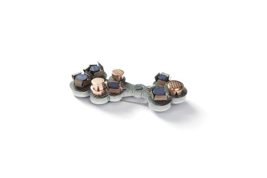 Helen Britton Flowers & Drums Brooch, 2012 Silver, Paint, Rose Gold Plated