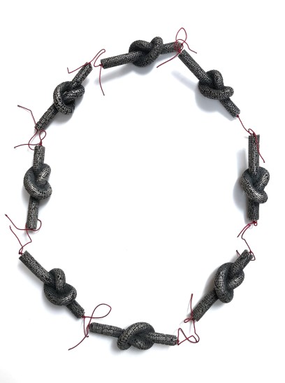 Jonathan Boyd Tying Myself in Knots, 2019 Necklace Silver, silk and box 30 x 30 x 5 cm