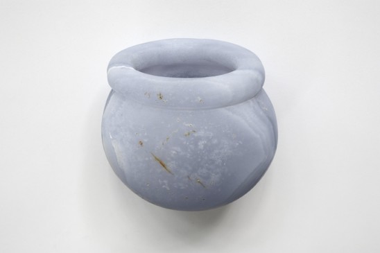 Gesine Hackenberg Blue Vase, 2009 Brooch Carved blue chalcedon, silver and steel 6,2 x 6,2 x 3,5 cm photo Harold Strak