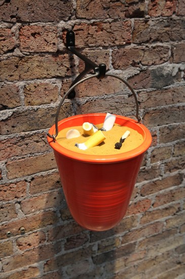 Richard Slee Fire Bucket, 2016 Ceramic, metal, sand Bucket 44 x 27 cm diam Braket 24 x 3 x 20 cm
