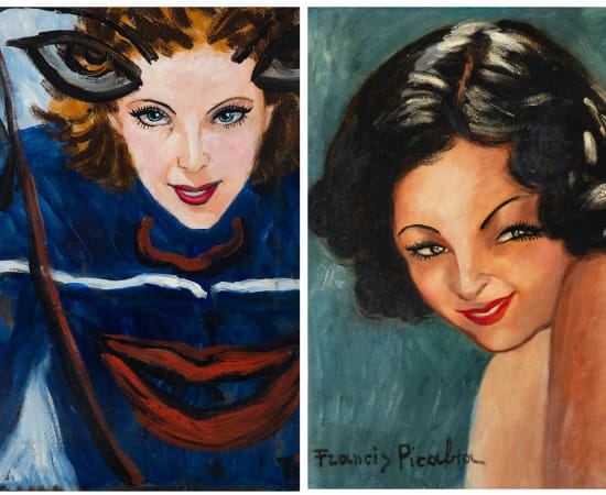 Francis Picabia, Tête de femme (au recto) Portrait de femme et visage superposé (au verso), circa 1938-1939