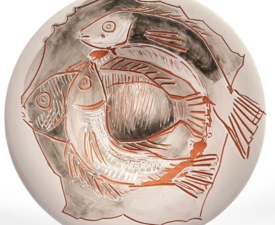 Pablo Picasso (1881-1973), Trois poissons sur fond gris (A.R. 396), April 11th, 1957