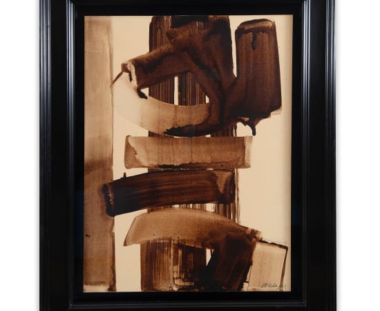 Pierre Soulages (1919-2022), "Peinture (gouache) sur papier 65 cm x 50" / Brou de noix, 1973