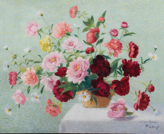 Achille Laugé (1861-1944), Bouquet de pivoines, roses et marguerites, circa 1920