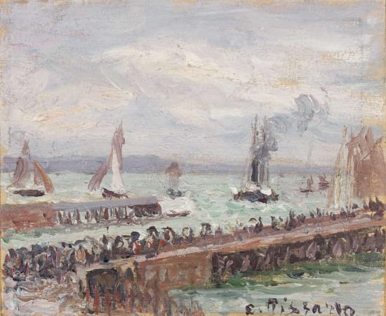 Camille Pissarro, Entrée du port du Havre et le brise-lames ouest, soleil, mer agitée, 1903