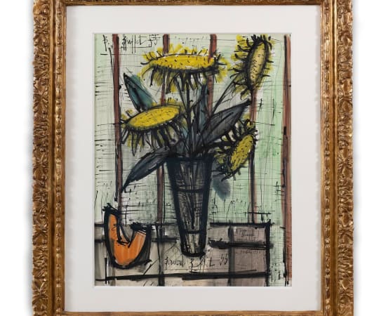 Bernard Buffet (1928-1999), Tournesols et melon, October 4th, 1955