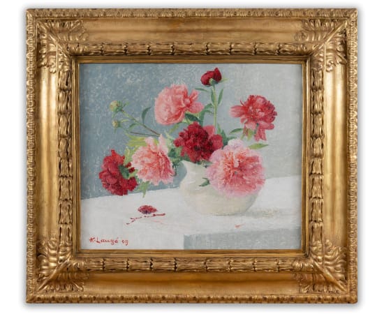 Achille Laugé (1861-1944), Nature morte aux fleurs rouges, 1909
