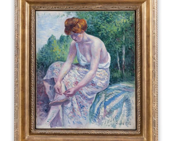 Maximilien Luce (1858-1941), Moulineux, Jeune femme ôtant sa sandale, 1904