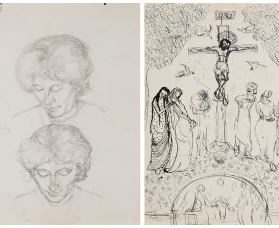 Alberto Giacometti (1901-1966), Double étude d'Annetta Giacometti, circa 1920