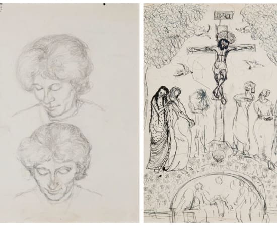 Alberto Giacometti (1901-1966), Double étude d'Annetta Giacometti, circa 1920