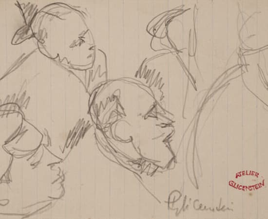 Enrico Glicenstein, 15 Sheets of Portrait Sketches, 11 of 15 (Five Male Heads Facing Right), 8492