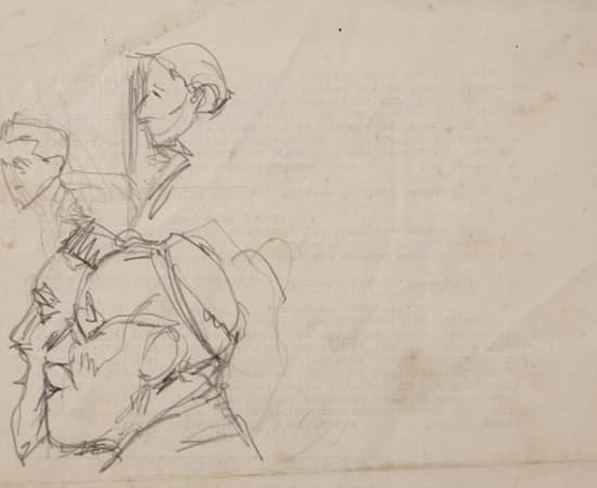 Enrico Glicenstein, 15 Sheets of Portrait Sketches, 1 of 15 (Four Men Profiles), 8492