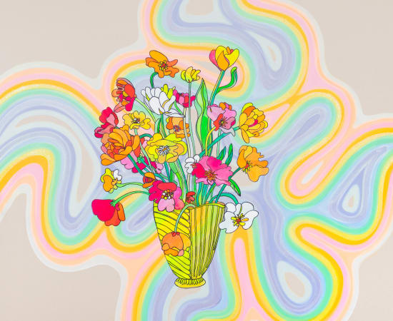 Contemporary flower art using playful colors and lines