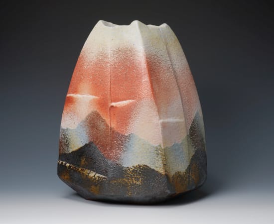 Hayashi Shotaro 林正太郎, Manyo Shino Vase showing Impressions of a Mountain Scene 万葉志野連嵌壺, cia 1980's