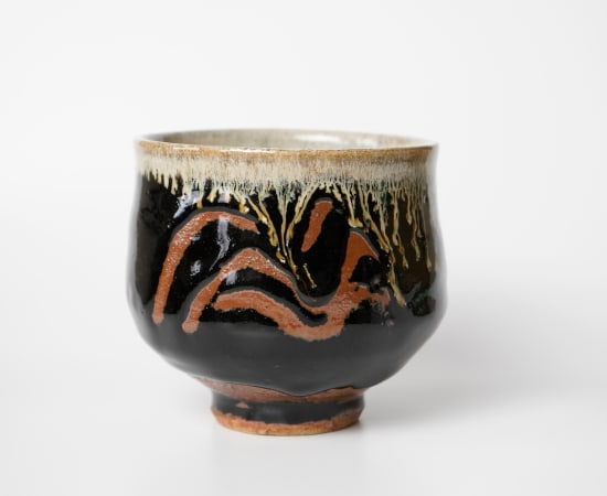 Hamada Shoji 濱田庄司, Black Glazed Teabowl with Finger Mark 黒釉指描 茶碗
