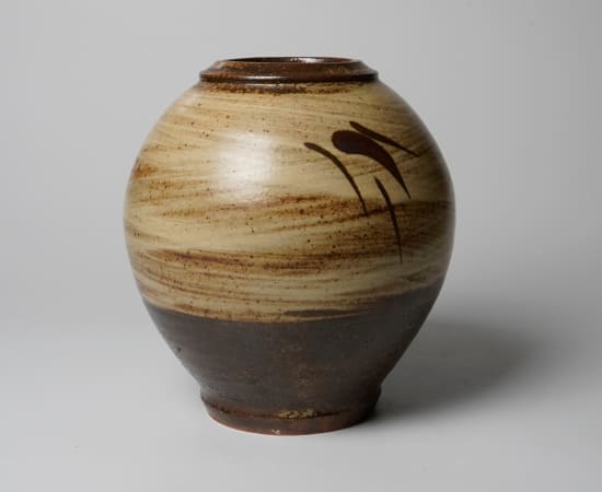 Shimaoka Tatsuzo 島岡達三, Hakeme jar with iron bamboo leaf impression, 1966